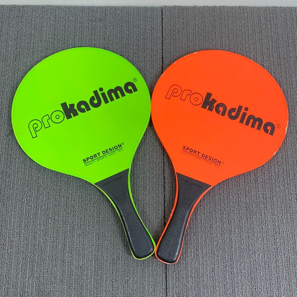 Prokadima Paddles (2) Neon Green Orange Black Wooden Sport Design Paddle Ball